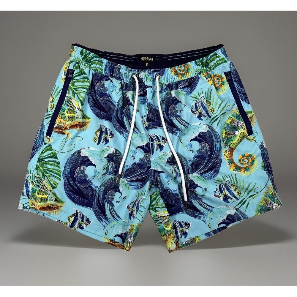 Dolcessa Swim Wear "Aqua Iguana" All Around Print Swim Shorts‎ Trunks Men's M